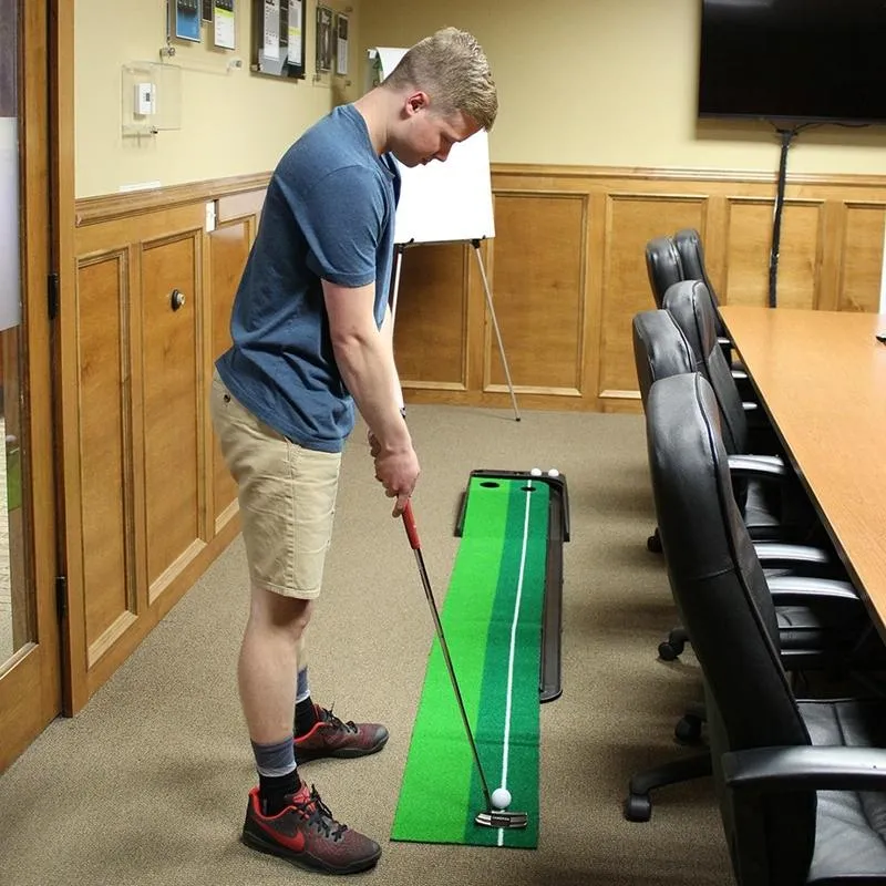 2.5m Golf Putting Mat with Push Rod Trainer & 6 Balls - no Auto Return