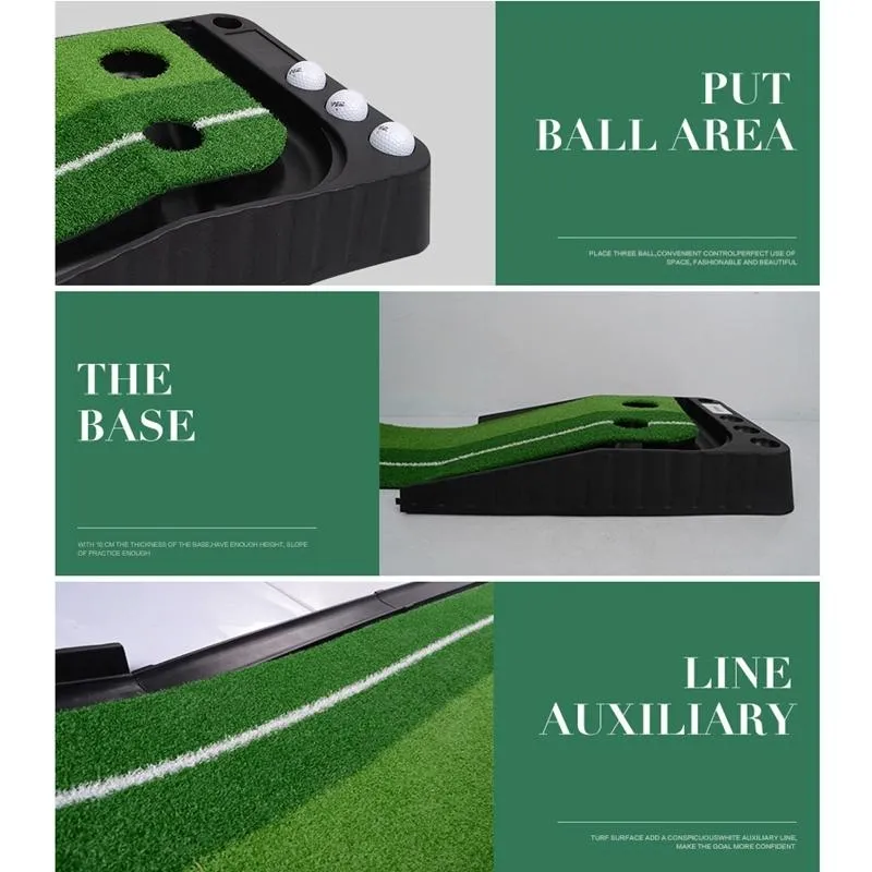 2.5m Golf Putting Mat with Push Rod Trainer & 6 Balls - no Auto Return
