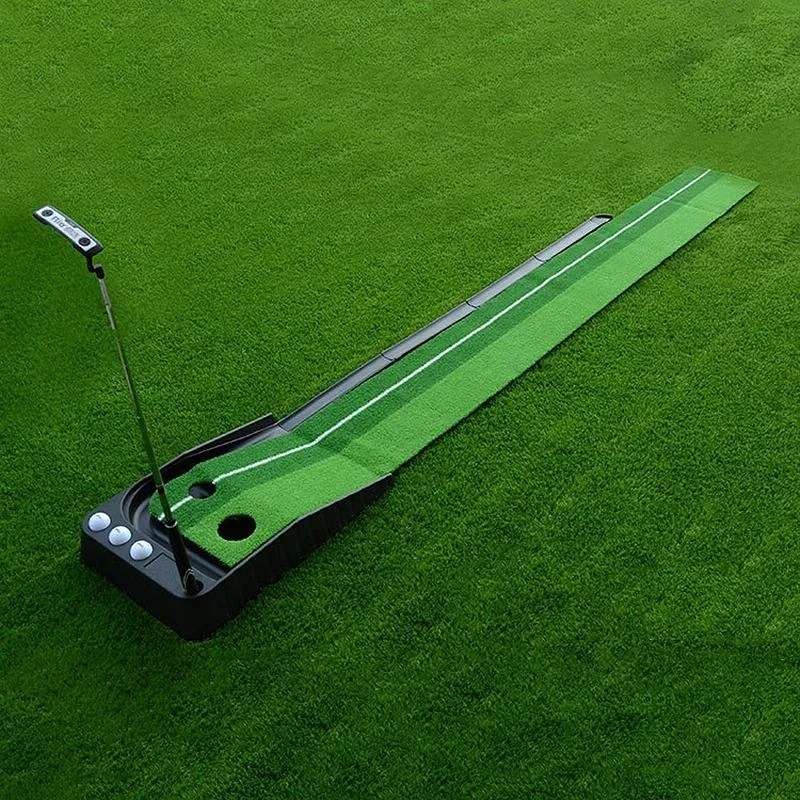 2.5m Golf Putting Mat with Push Rod Trainer & 6 Balls - no Auto Return