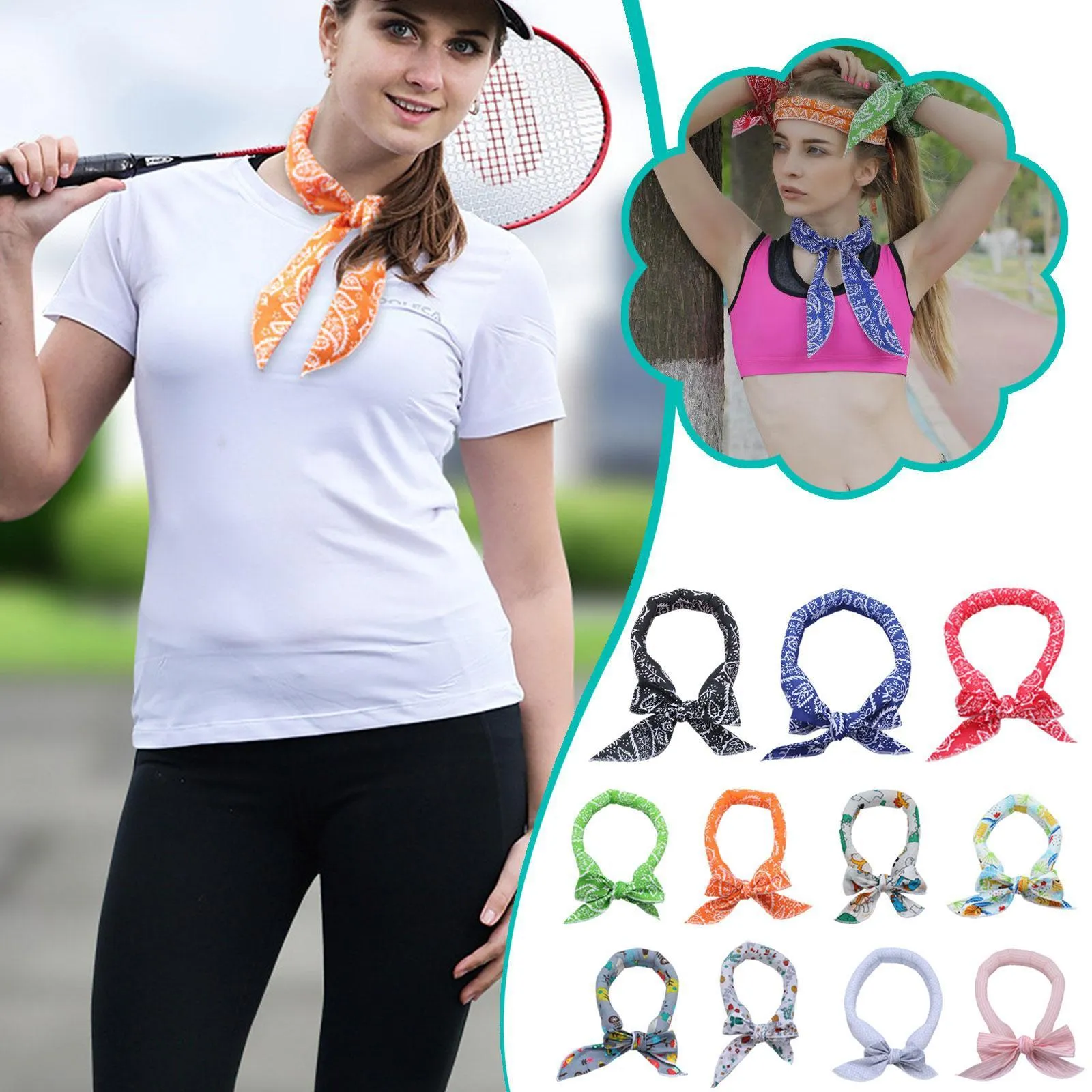 3 Pcs Summer Cooling Bandana Neck Wraps Scarf for Women Men Kids - Yellow Bottom Bear