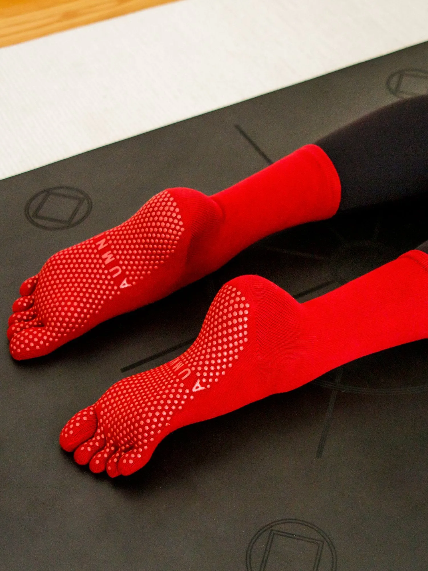KNEE HIGH FULL TOE YOGA GRIP SOCKS,  RUBY