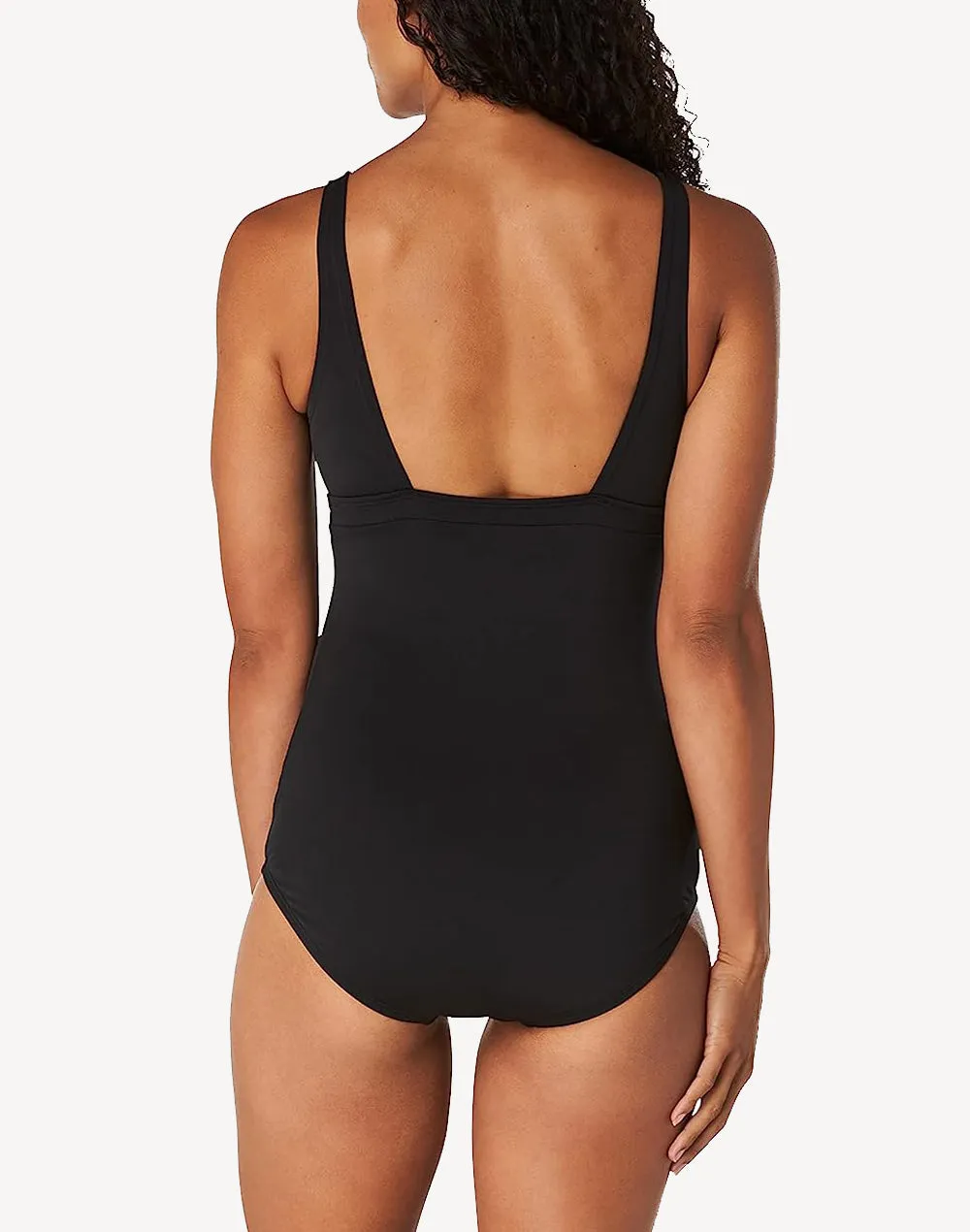Solid V Neck Polyester One Piece Swimsuit