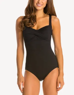 Twist Front Polyester One Piece Swimsuit